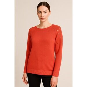 Love By Design Women's Coral Knit  Studded Shoulder Long Sleeve Sweater Medium